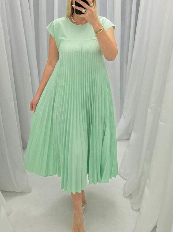 Joshua | Pleated long dress with short sleeves