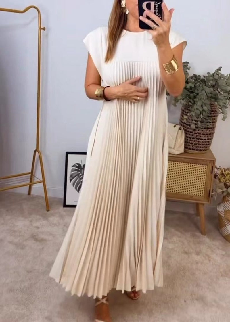 Joshua | Pleated long dress with short sleeves
