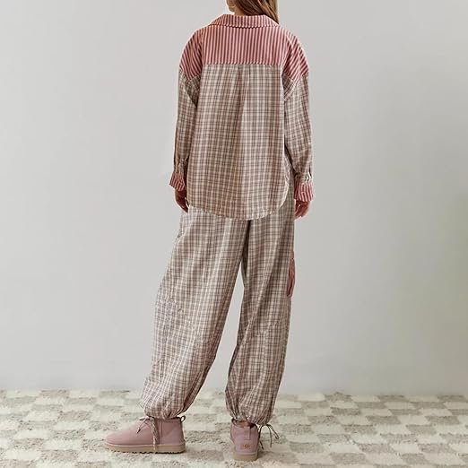 2-piece loungewear set - women's pajamas with checked details
