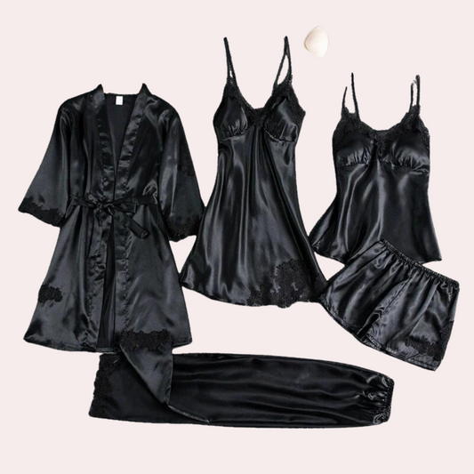 Satin dressing gown - elegant women's loungewear with lace details