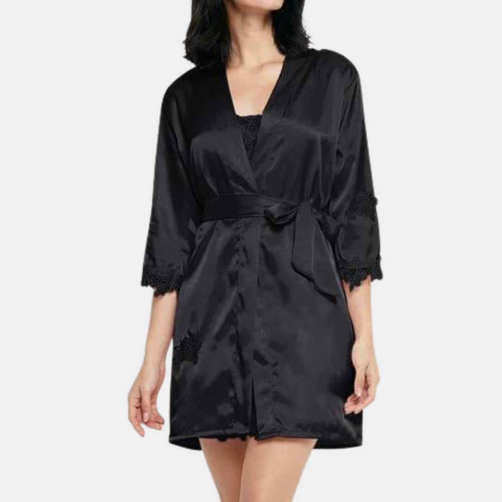 Satin dressing gown - elegant women's loungewear with lace details