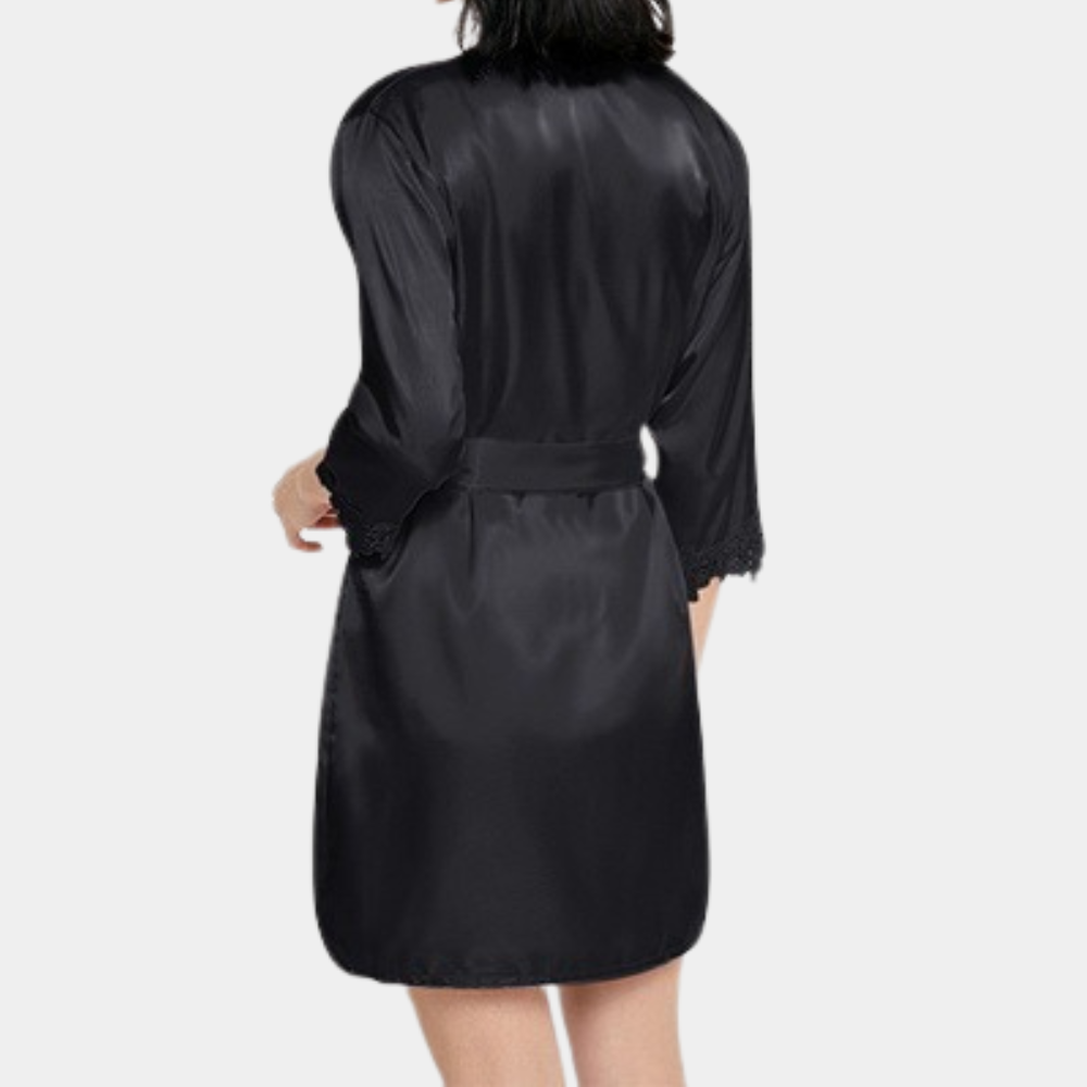 Satin dressing gown - elegant women's loungewear with lace details