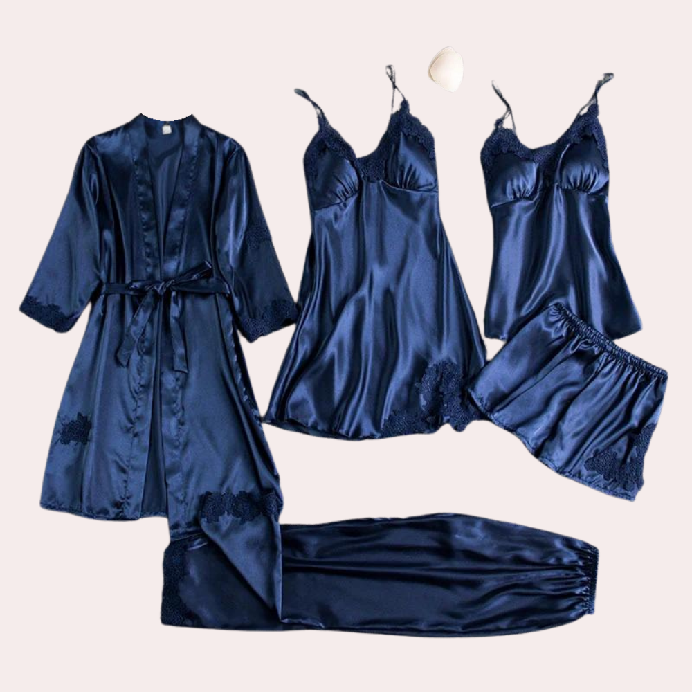 Satin dressing gown - elegant women's loungewear with lace details