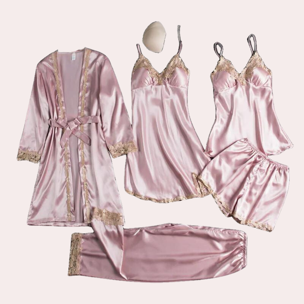 Satin dressing gown - elegant women's loungewear with lace details