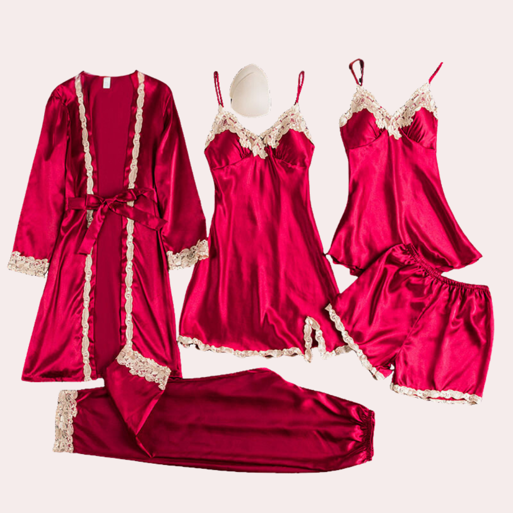 Satin dressing gown - elegant women's loungewear with lace details