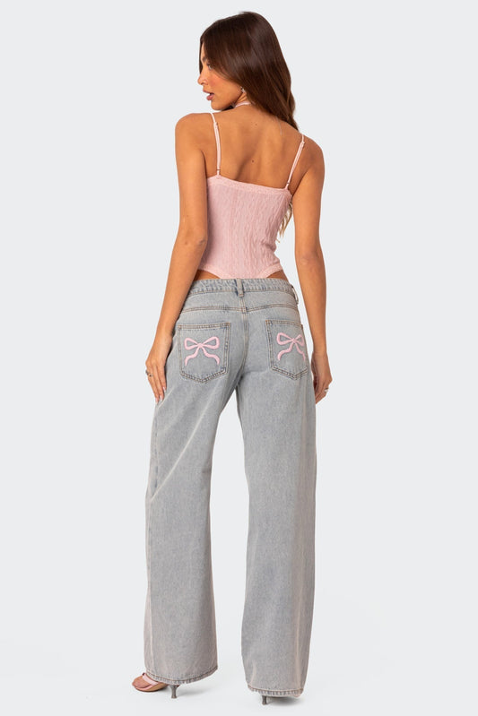 Emma Bow Tie Jeans - Oversized Jeans with Bow Ties