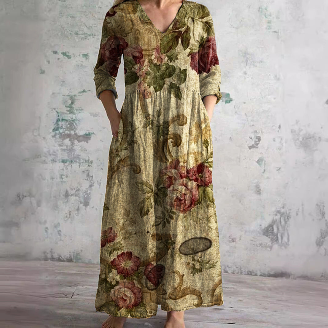 Truus - Women's Summer Dress with V-Neck and Floral Pattern