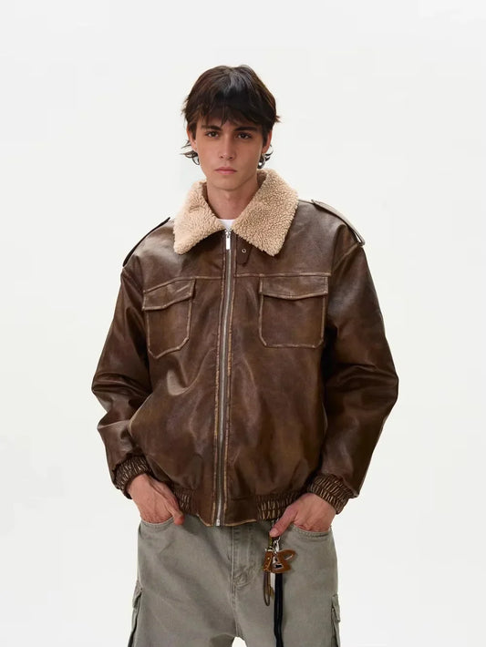 Osvaldo | Tung Sung Distressed PU Leather Jacket
