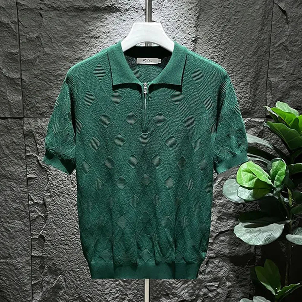 Vince | Men's Checked Polo with Zipper