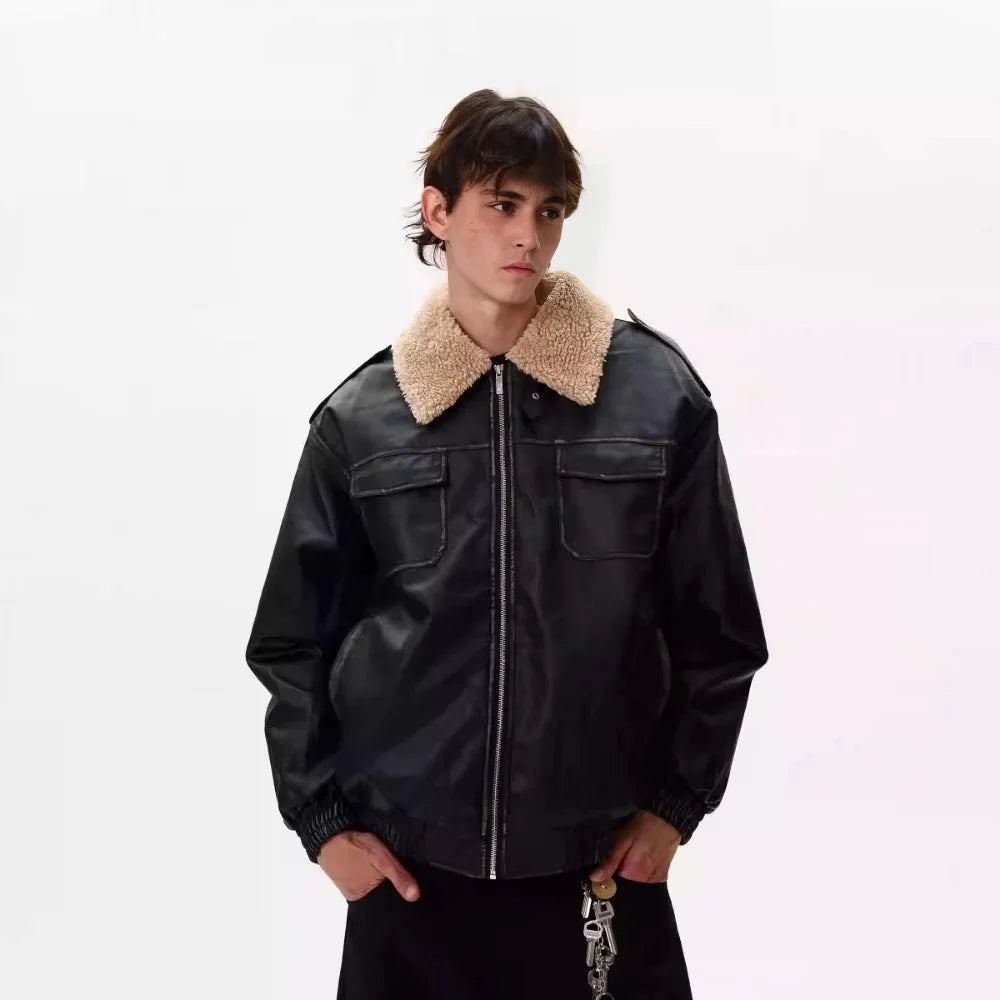 Osvaldo | Tung Sung Distressed PU Leather Jacket