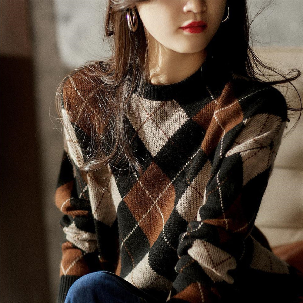 Diamond checked sweater | Hazel