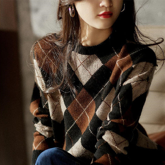 Diamond checked sweater | Hazel