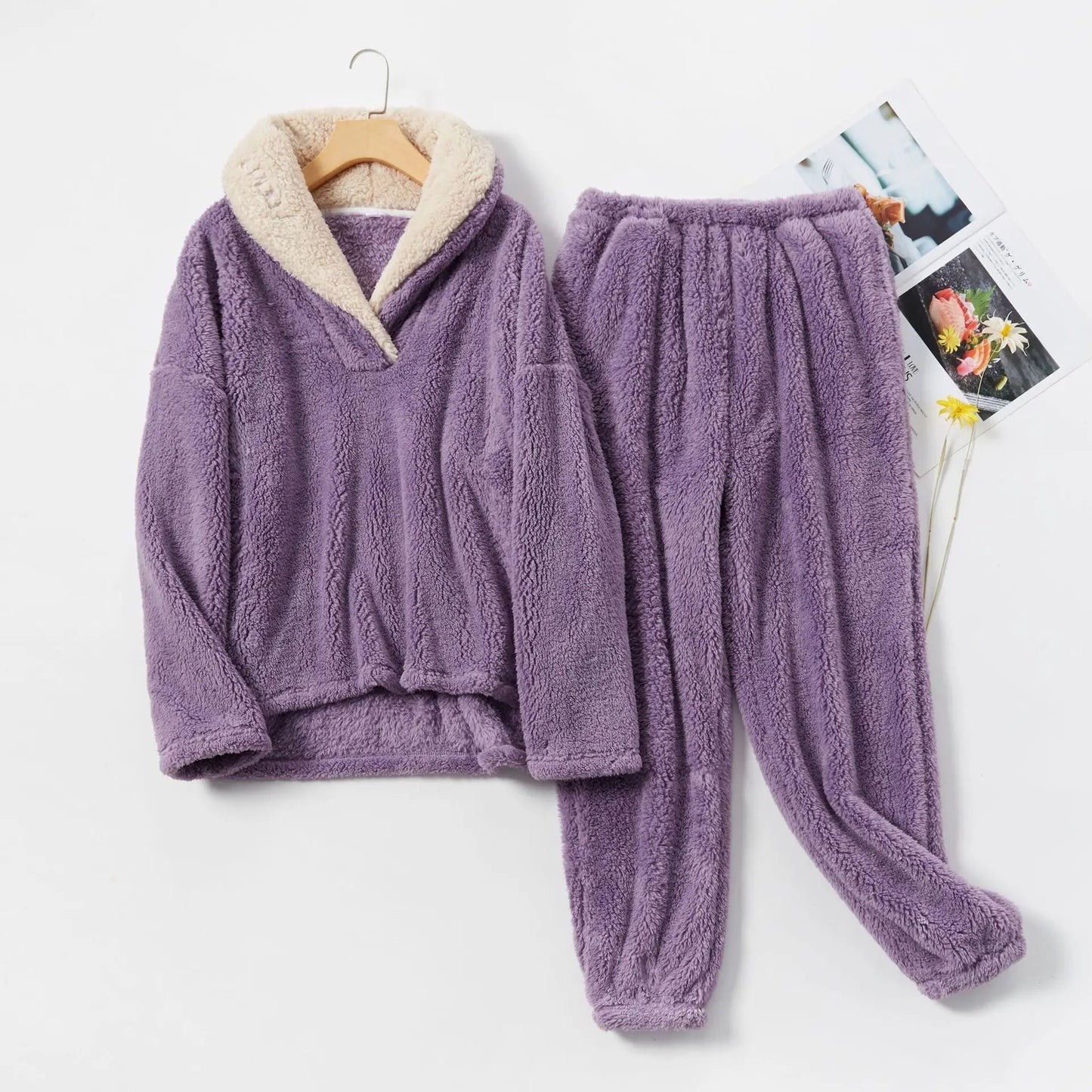 2-piece fleece loungewear set - cozy women's pajama set