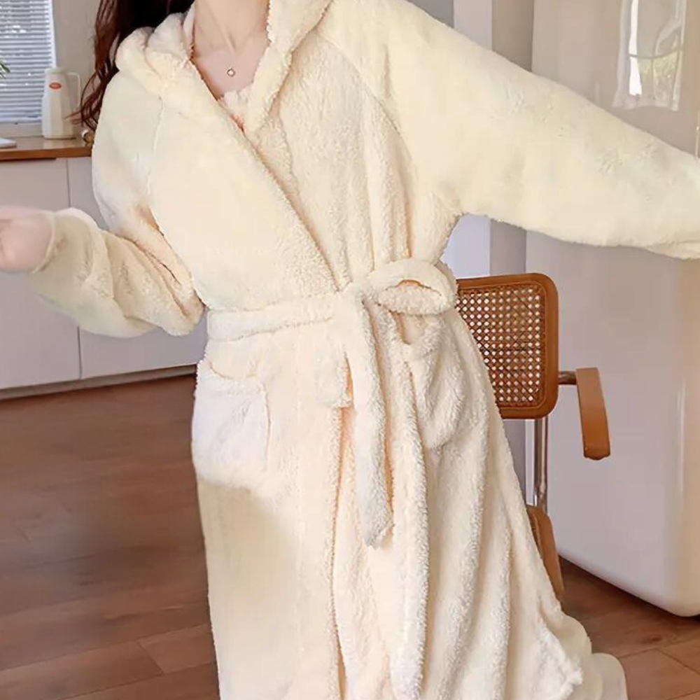 Beige thick cozy pajama set - luxurious loungewear for women