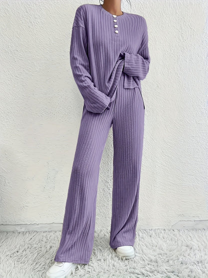2-piece ribbed lounge set - stylish women's pajama outfit