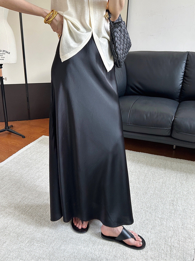 Onni | Trendy satin striped A-line skirt for women