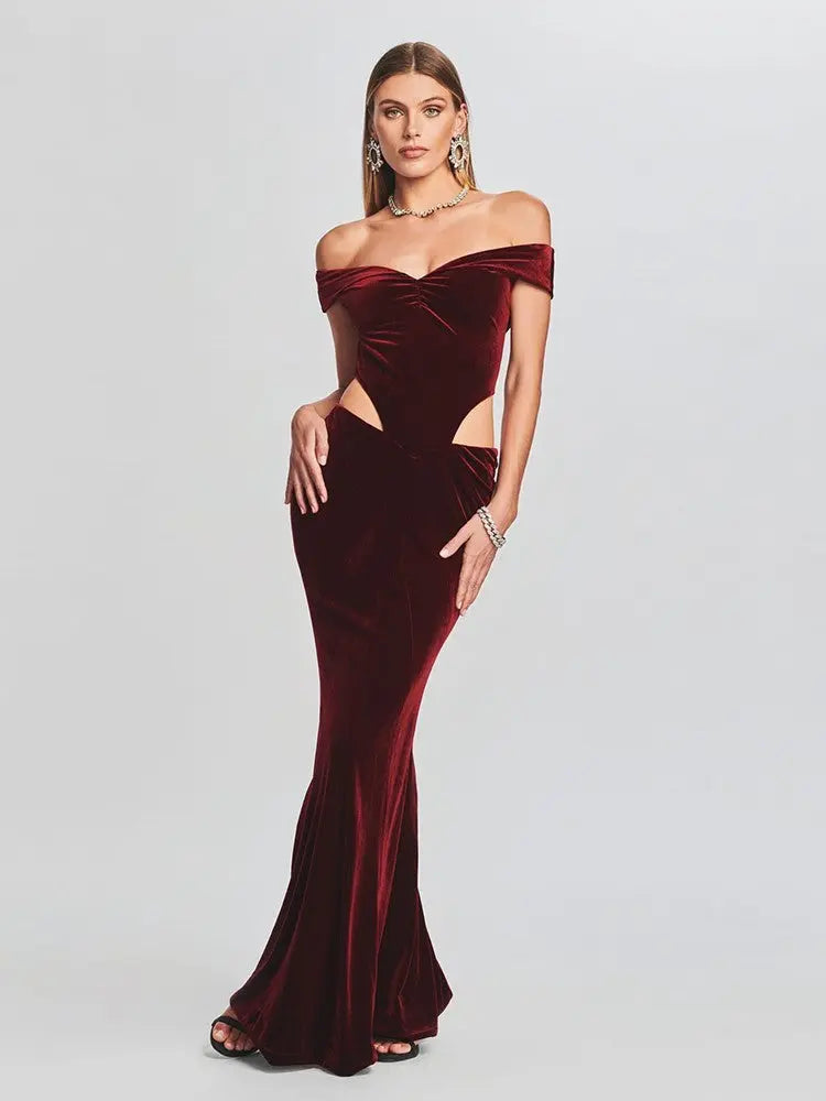 Onni | Classic Off-the-Shoulder Velvet Dress with Cutout for Women