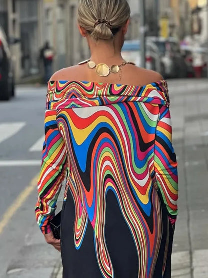 NovaMAY™ - Elegant Dress with a colorful print