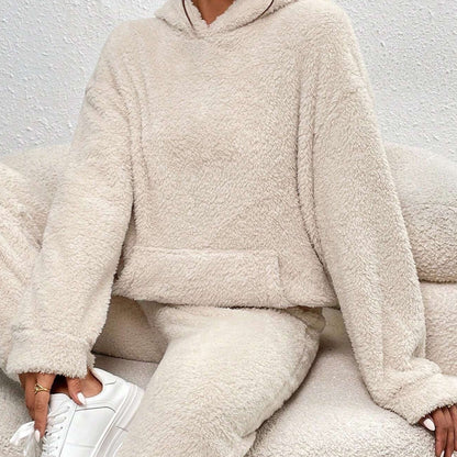 2-piece teddy tracksuit set - ultra-soft women's loungewear with hood