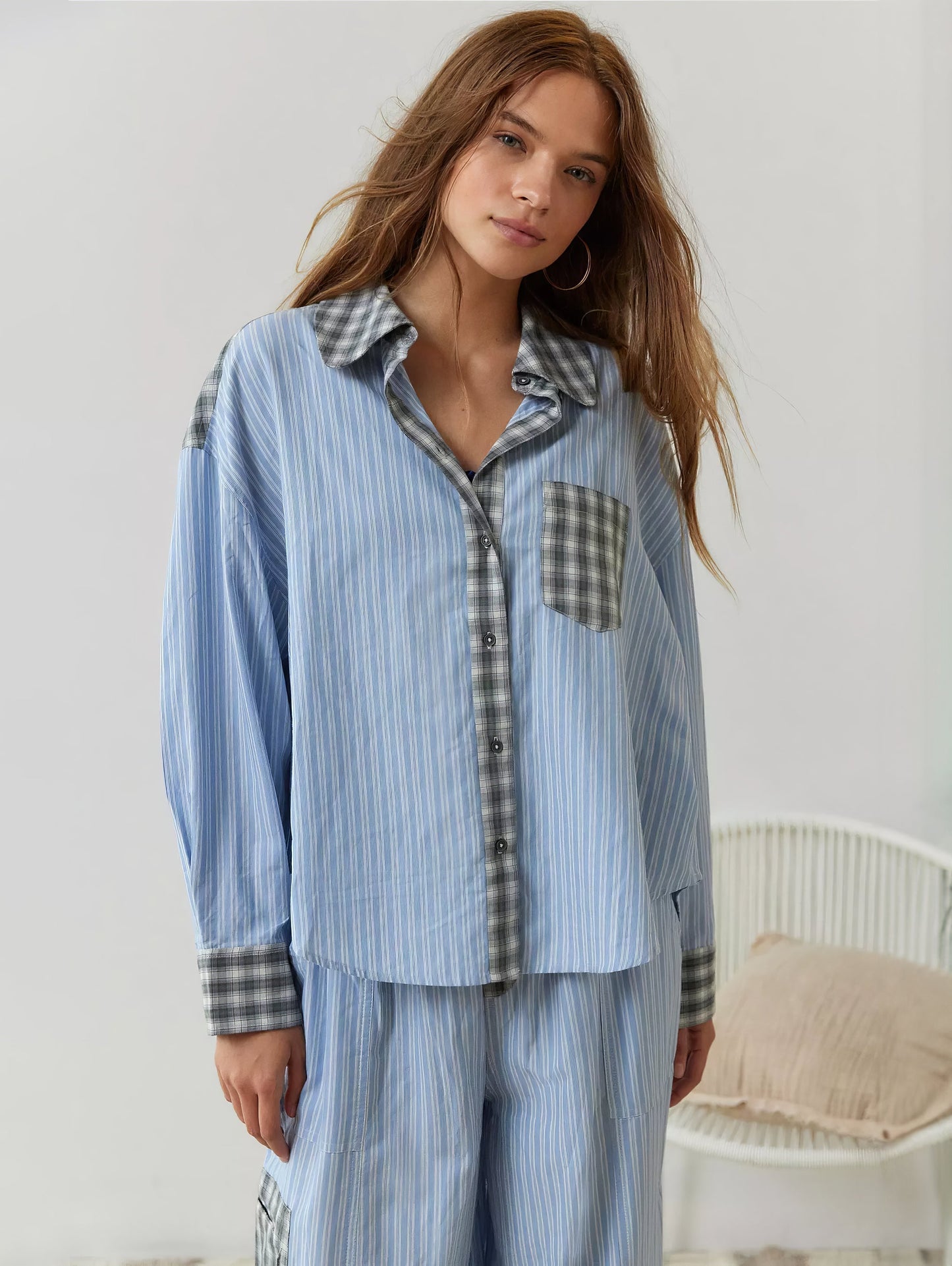 2-piece loungewear set - women's pajamas with checked details
