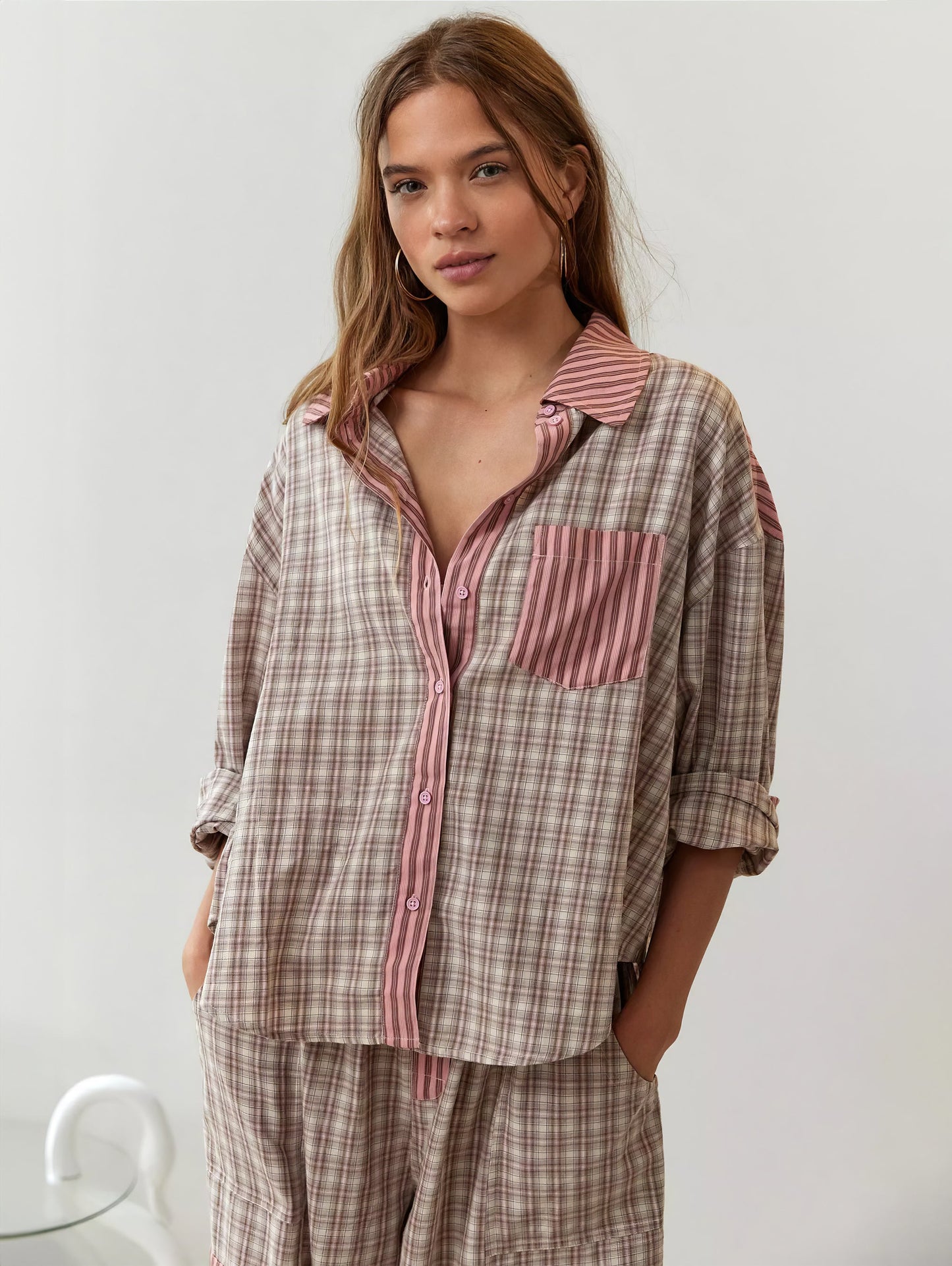 2-piece loungewear set - women's pajamas with checked details