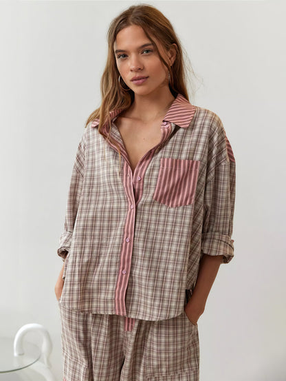 2-piece loungewear set - women's pajamas with checked details