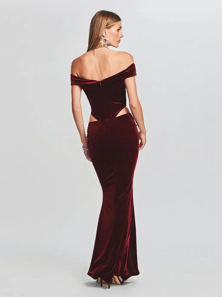 Onni | Classic Off-the-Shoulder Velvet Dress with Cutout for Women