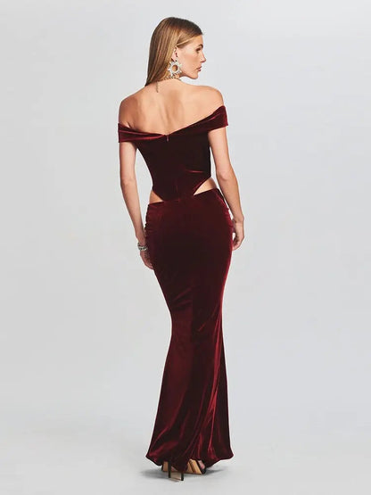 Onni | Classic Off-the-Shoulder Velvet Dress with Cutout for Women