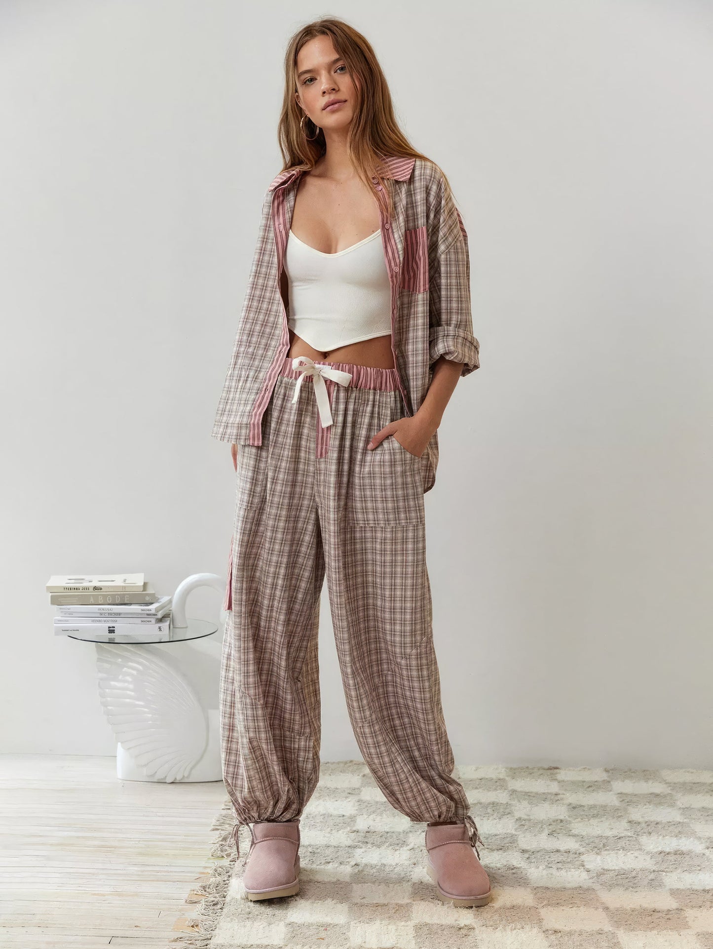 2-piece loungewear set - women's pajamas with checked details