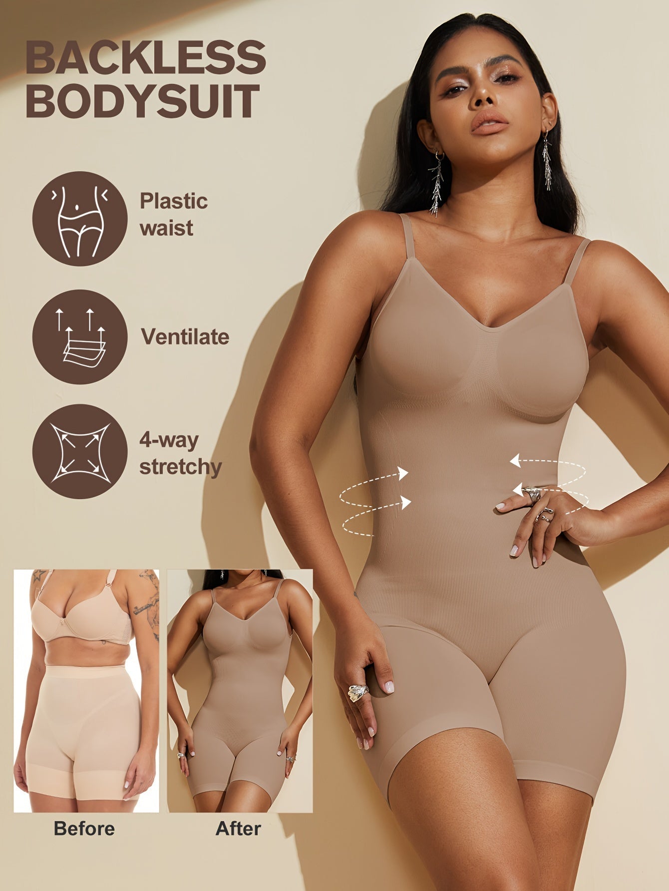 Odette™: Backless Shaping Bodysuit | with padding