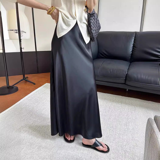 Onni | Trendy satin striped A-line skirt for women