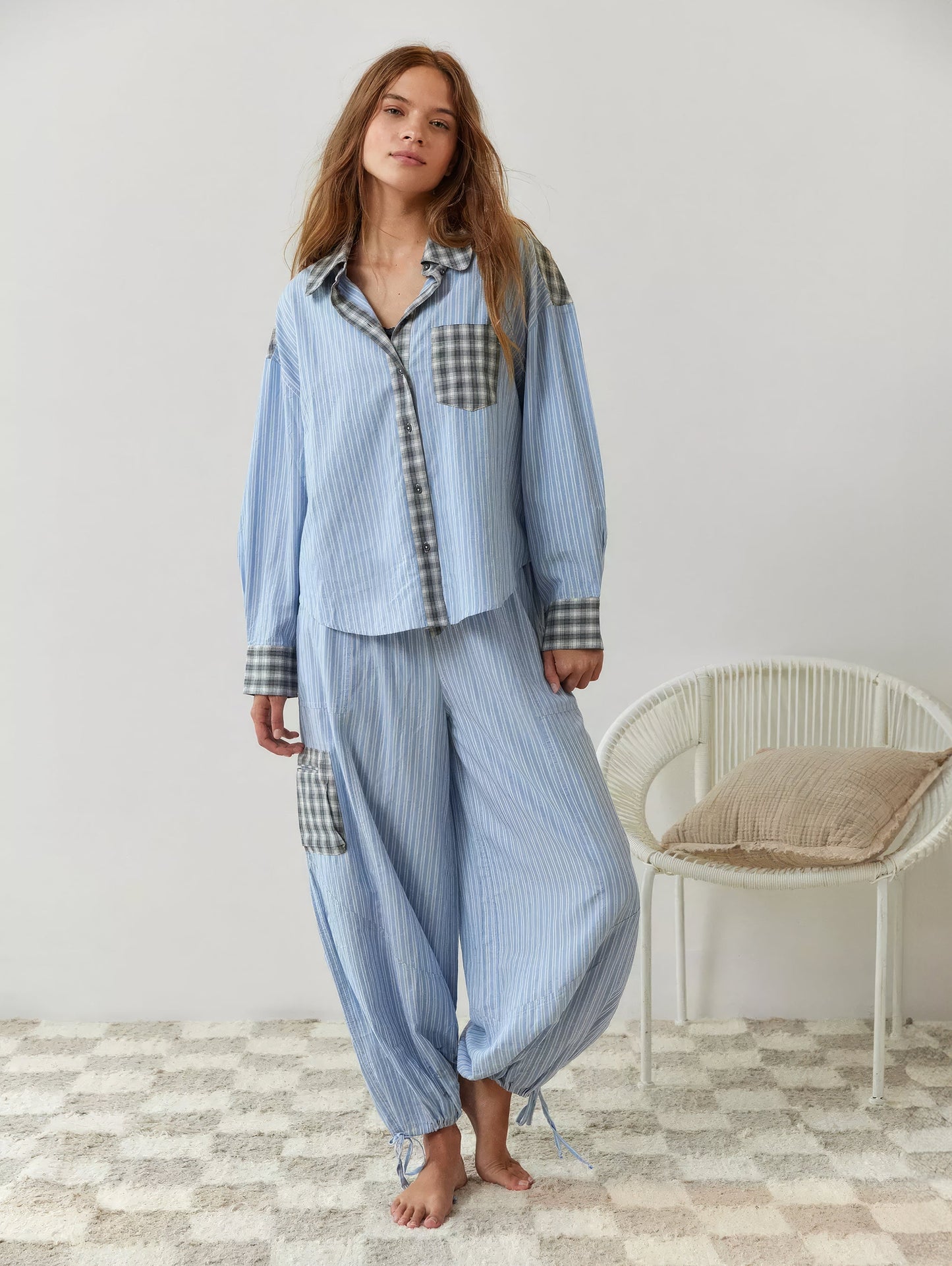 2-piece loungewear set - women's pajamas with checked details