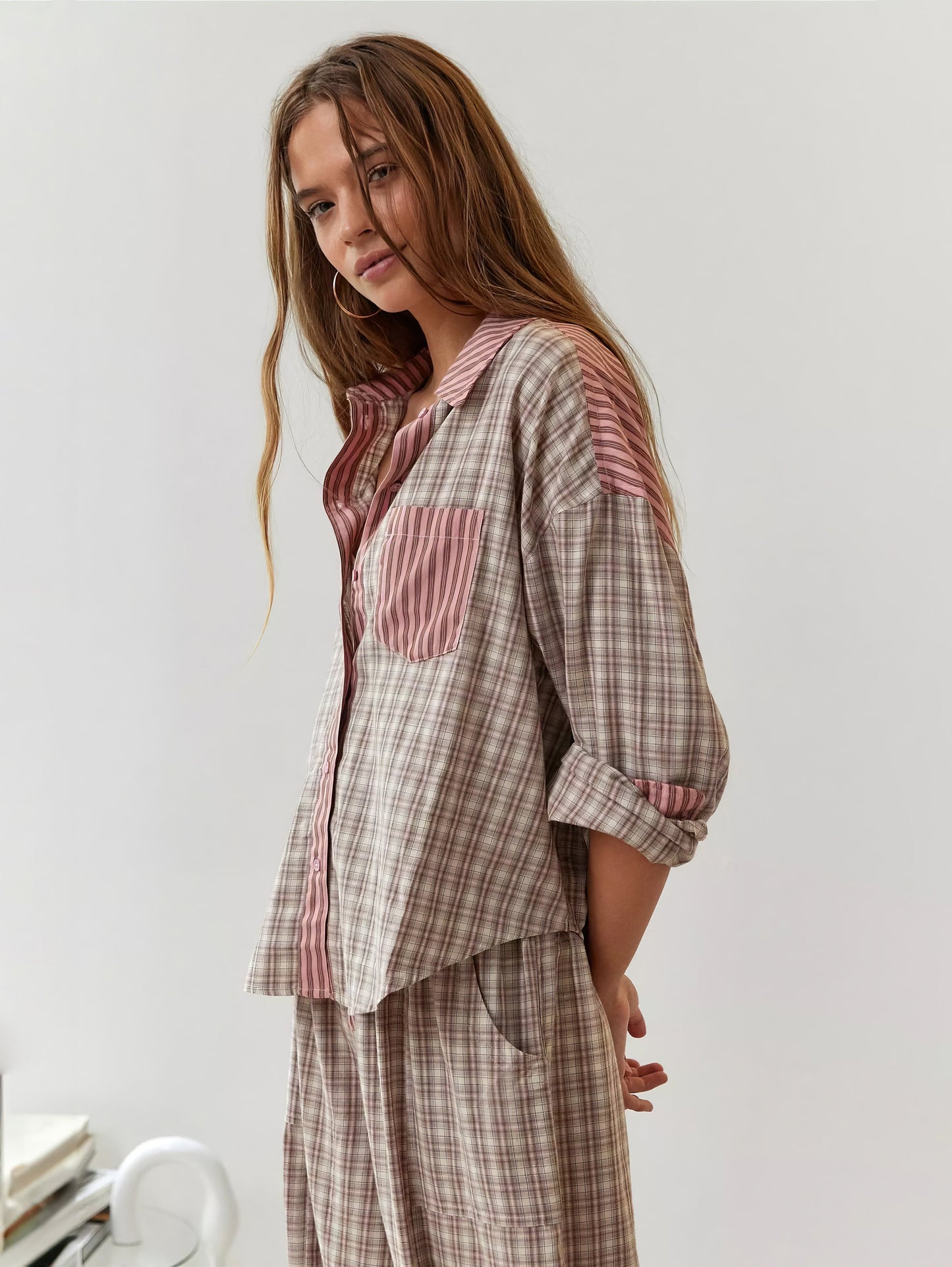 2-piece loungewear set - women's pajamas with checked details