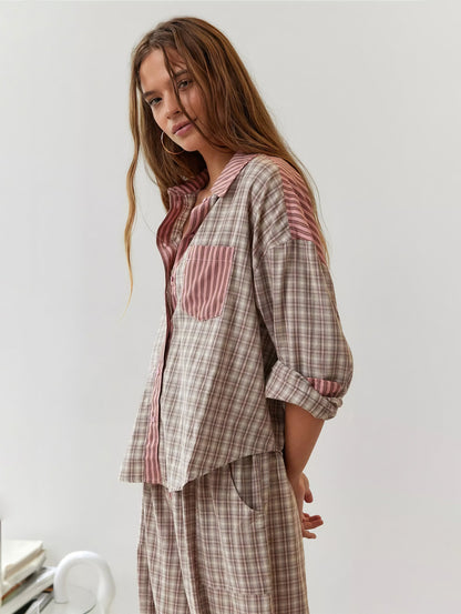 2-piece loungewear set - women's pajamas with checked details