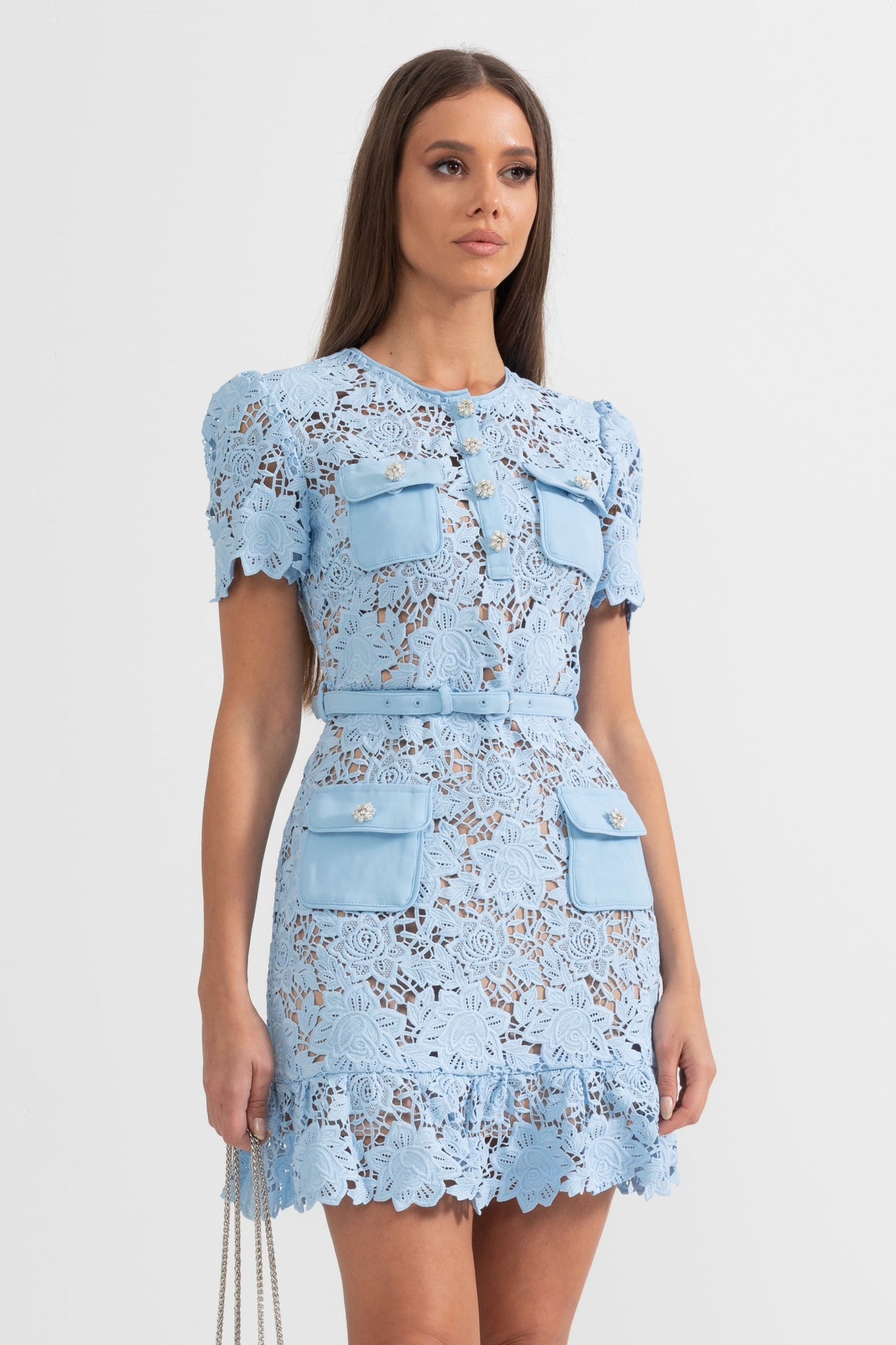 Amarine™ Embroidered Floral Dress - Blue