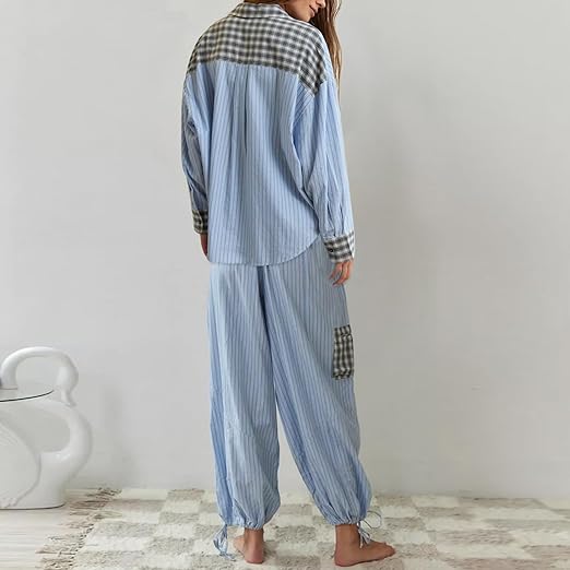 2-piece loungewear set - women's pajamas with checked details