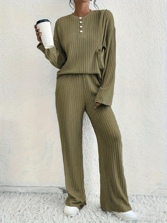 2-piece ribbed lounge set - stylish women's pajama outfit