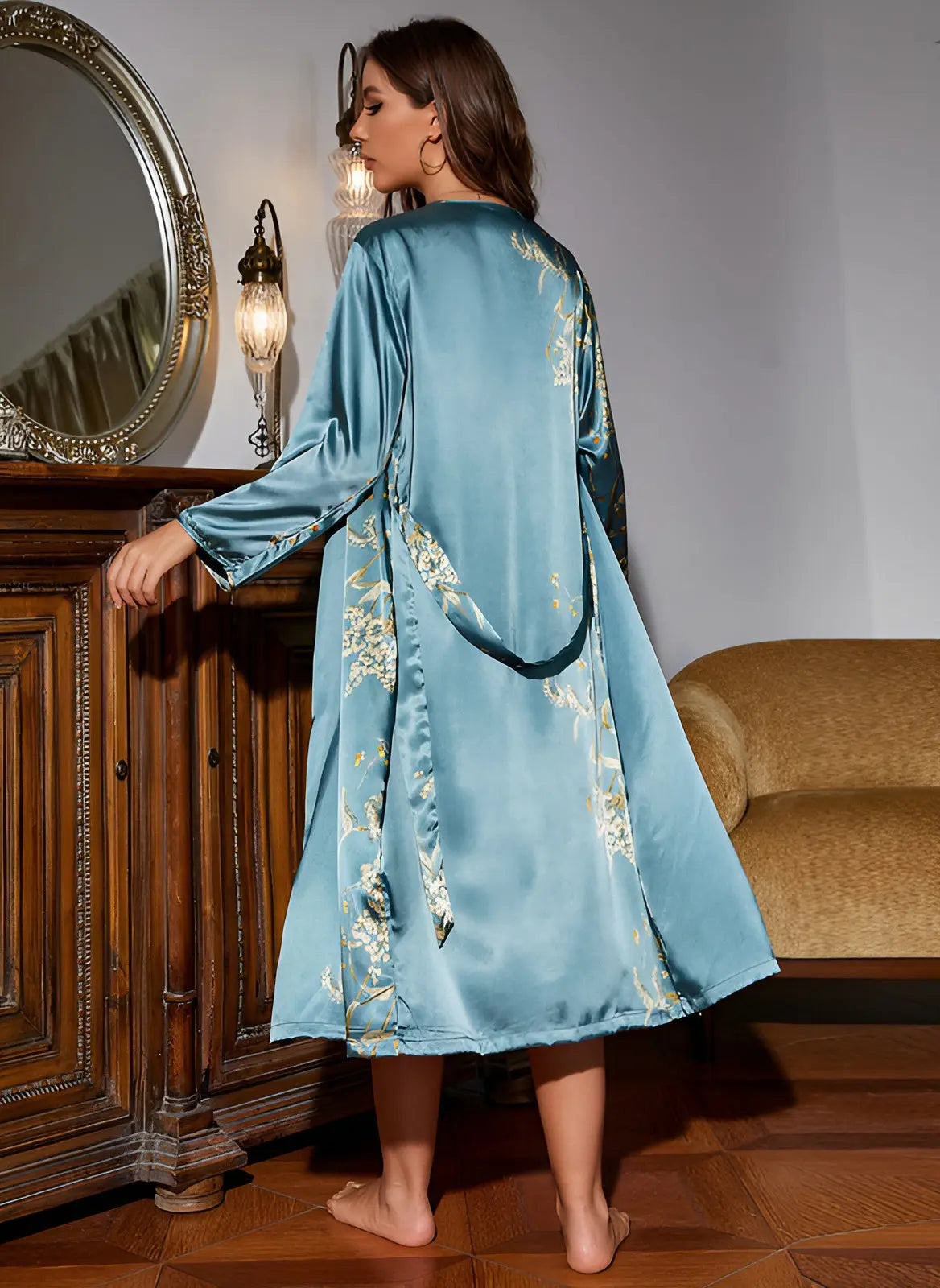 2-piece satin kimono set - elegant women's nightwear with matching nightgown