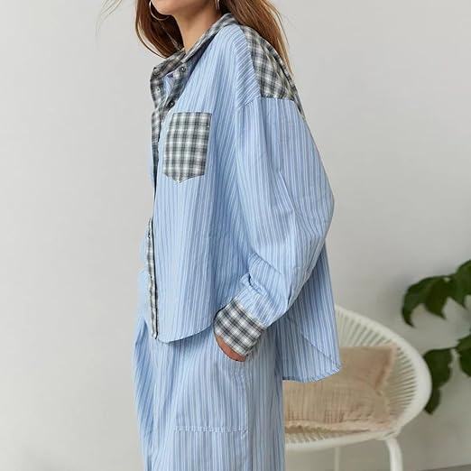 2-piece loungewear set - women's pajamas with checked details