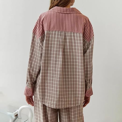 2-piece loungewear set - women's pajamas with checked details