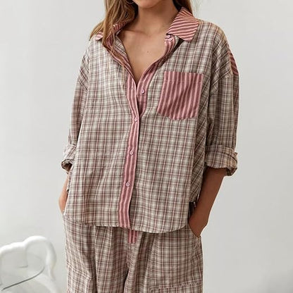 2-piece loungewear set - women's pajamas with checked details