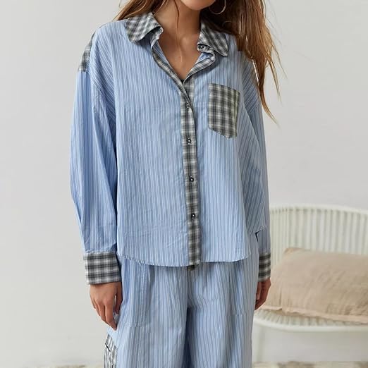 2-piece loungewear set - women's pajamas with checked details