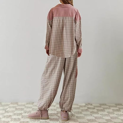 2-piece loungewear set - women's pajamas with checked details