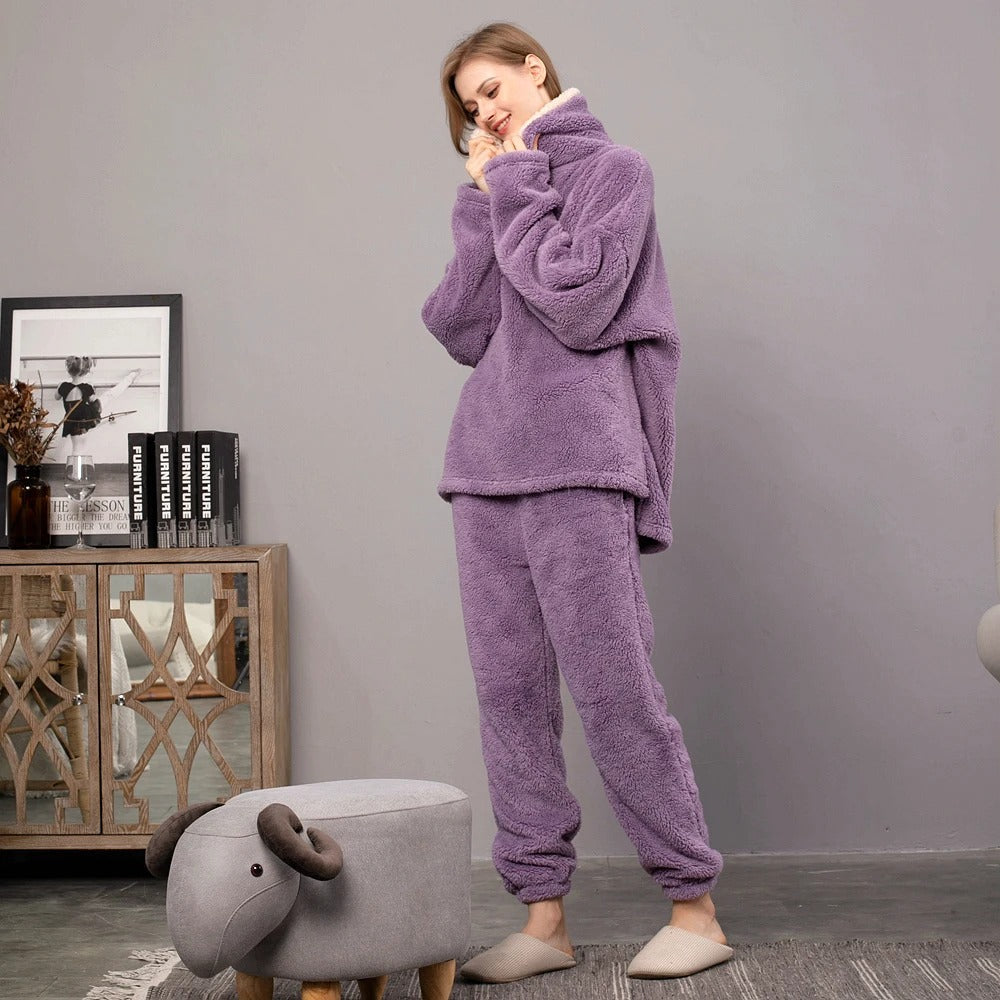 2-piece fleece loungewear set - cozy women's pajama set
