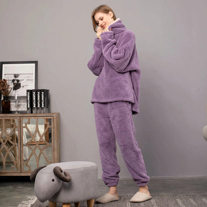 2-piece fleece loungewear set - cozy women's pajama set