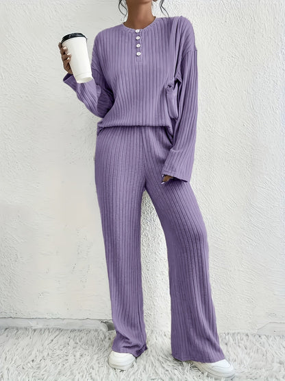 2-piece ribbed lounge set - stylish women's pajama outfit