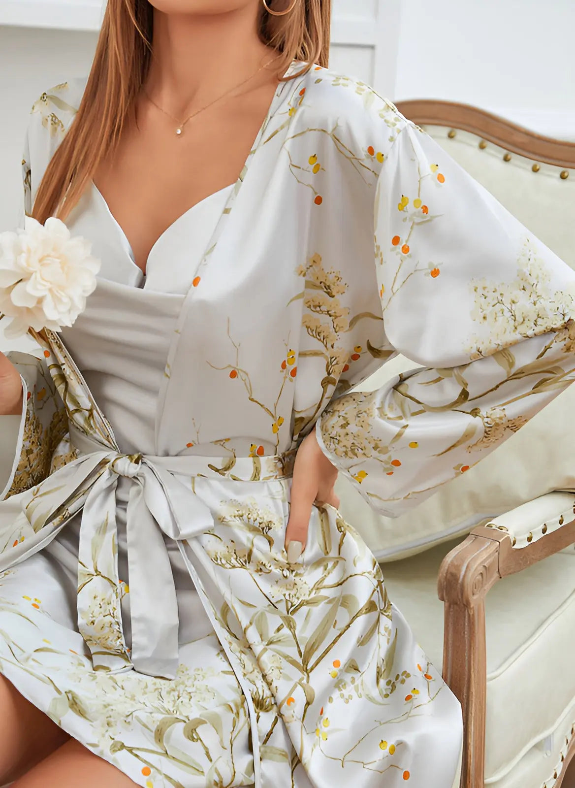 2-piece satin kimono set - elegant women's nightwear with matching nightgown