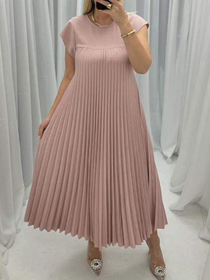 Joshua | Pleated long dress with short sleeves