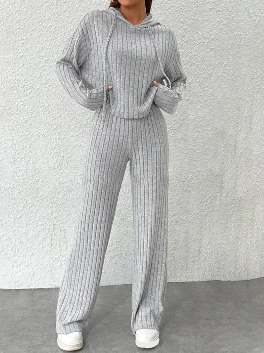2-piece striped lounge suit - women's hoodie with pants