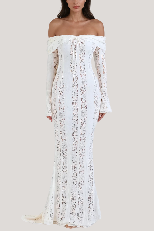 Jenna™: Off-Shoulder Maxi Dress with Luxe Lace